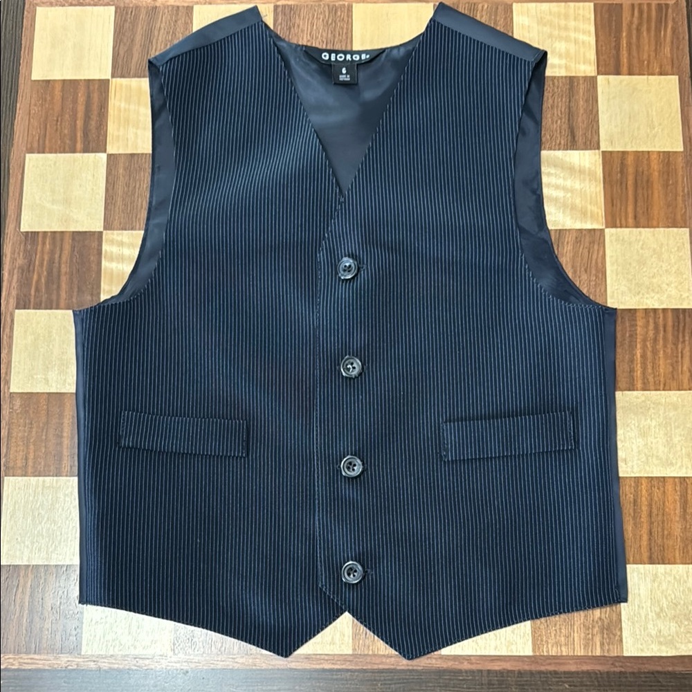 George navy blue pinstripe vest for boys size 6.